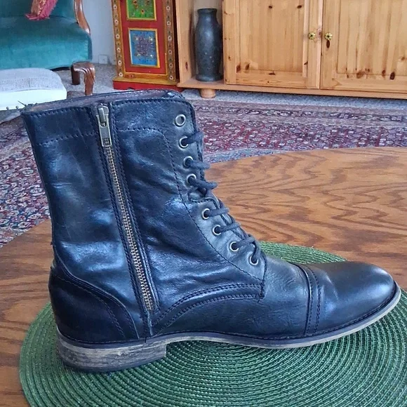 Steve Madden Black Leather  Grunge Goth Combat Trek Boots Size 11 - Picture 9 of 13